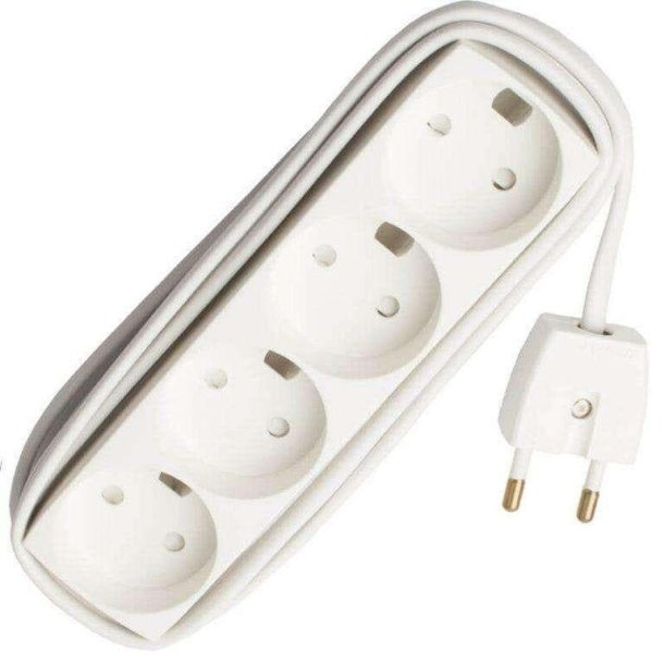 Stikdåse med 4 udtag - 5 m Ledning - Hvid