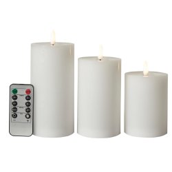Conzept Bloklys 3D Flamme - 3 stk. - 7,5 cm 10 + 12,5 + 15 cm H�je med Remote