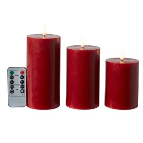 Conzept Rde Bloklys - 3 stk. - 7,5 cm - 10 + 12,5 + 15 cm Hje - Med Remote