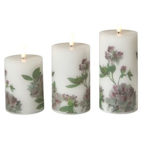 LED Bloklys - Hortensia - 3 stk - 10/12,5/15 cm