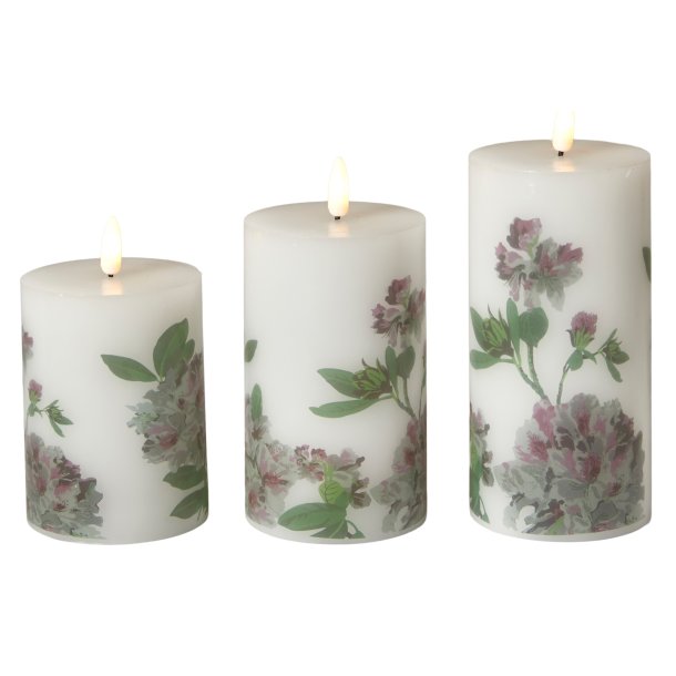 LED Bloklys - Hortensia - 3 stk - 10/12,5/15 cm