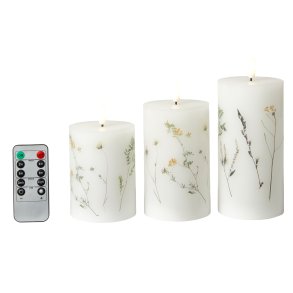 LED Bloklys - Blomst - 3 stk. - 10/12,5/15 cm 