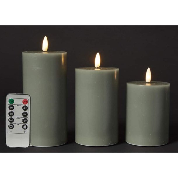 LED Bloklys - Grnne  St med 3 stk. - 3D Vge - : 7,5 cm