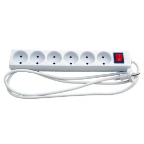 Stikdse - 6 Runde Udtag - Afbryder - 1,5 m Ledning