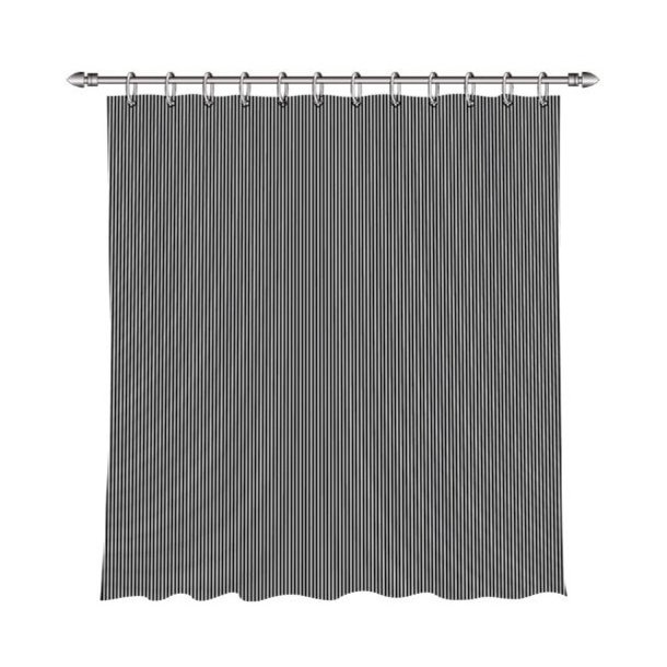 Badeforh�ng - 180 x 200 cm - Stribet Sort - Inkl. Ringe