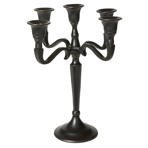 Lysestage - 5 Arme - 27 cm - Sort Alu