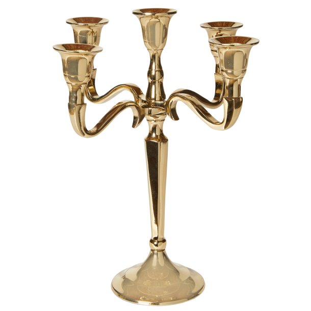 Lysestage - 5 Arme - 27 cm - Guld Alu