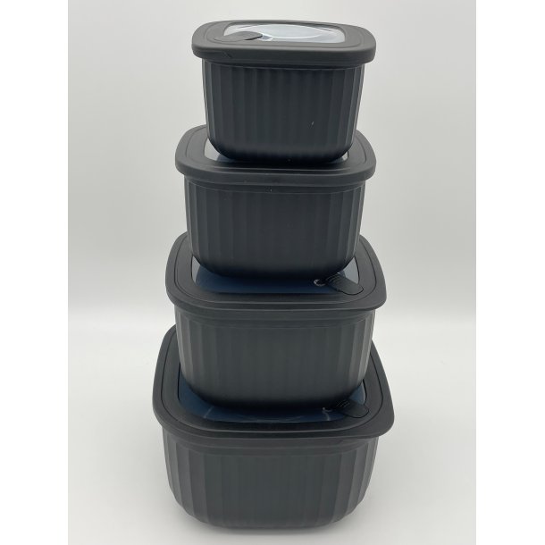 Opbevaringsbokse - Firkantede - 4+4 Dele - Hj -  Sort