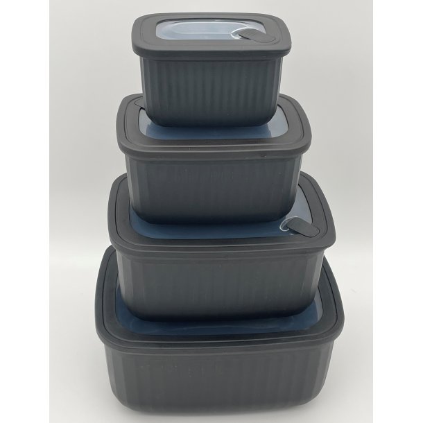 Opbevaringsbokse - Rektangulre - 4+4 Dele - Hj - Sort