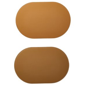 Dkkeserviet Oval - Lderlook  - Latte/Camel - Vendbar