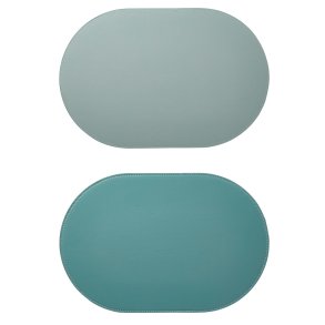 Dkkeserviet Oval - Lderlook - Isbl/Aqua - Vendbar