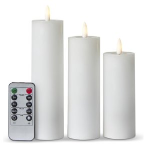 Bloklys 3D Flamme - 3 stk. - : 5 cm - 10+12,5+15 cm - Fjernbetjening