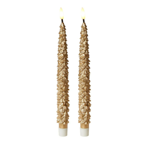 LED Stagelys Juletr - 3D Flamme - 2 stk. - 25 cm - Guld