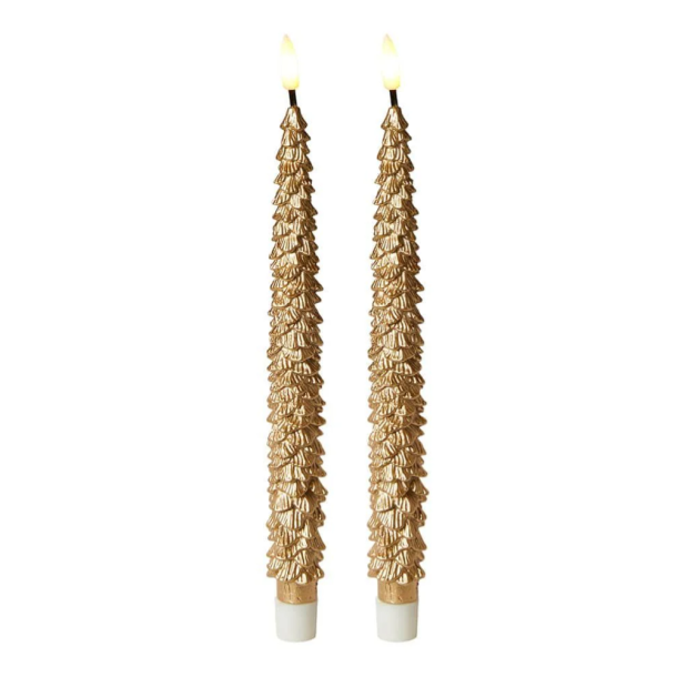 LED Stagelys Juletr� - 3D Flamme - 2 stk. - 25 cm - Guld