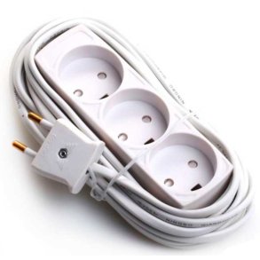 Stikdse med 3 Runde - 2,5 m Ledning - Hvid