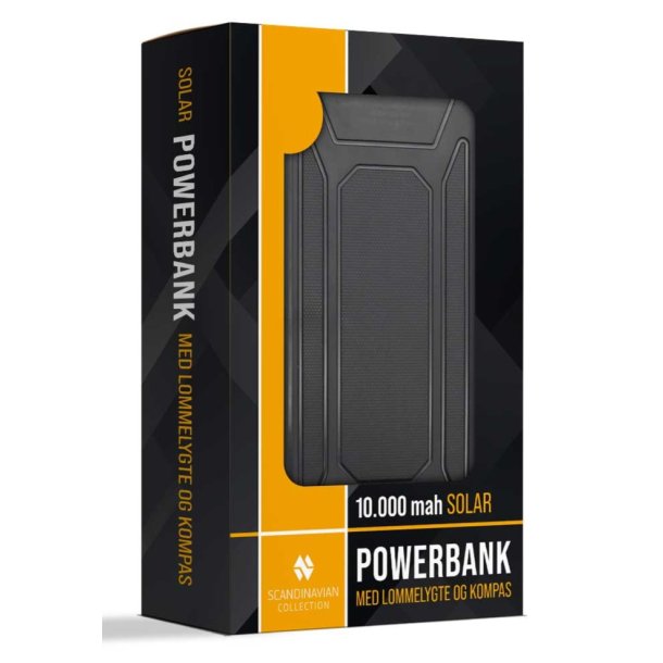 Solar Powerbank - 10.000 mah - Med Lommelygte &amp; Kompas