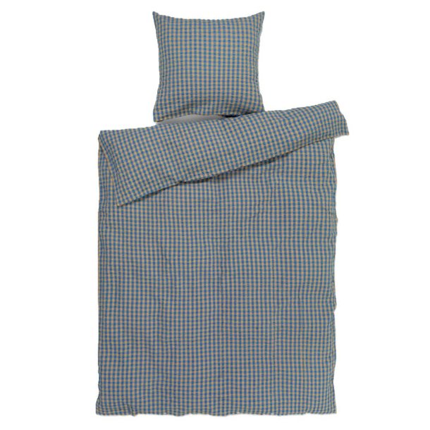 JUNA Bk&Blge Sengetj 140x220 cm - Bl/Okker