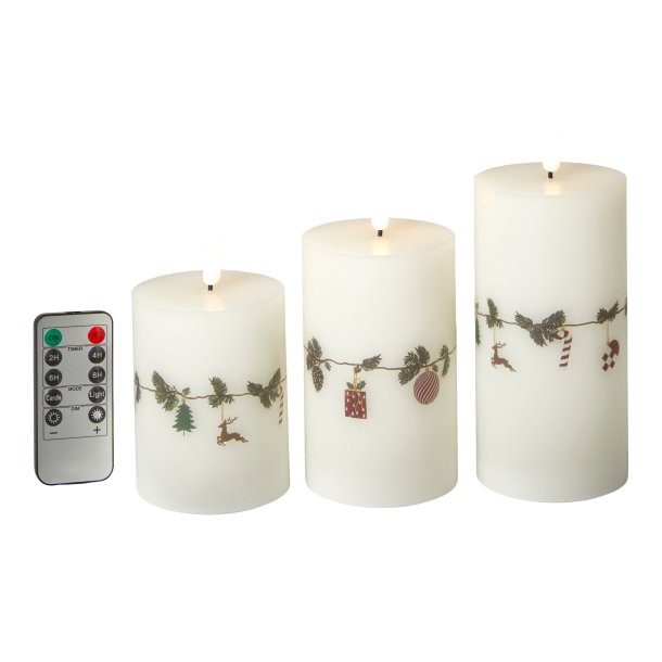 LED Bloklys - Juleguirlande - 3 stk - 10/12,5/15 cm