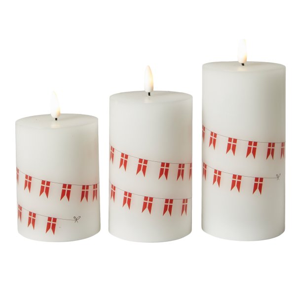 LED Bloklys - Flag - 3 stk - 10/12,5/15 cm