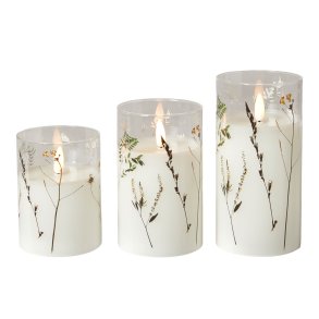 LED-lys i Glas - Flora - St 3 stk. - 7,5 x 10/12,5/15 cm