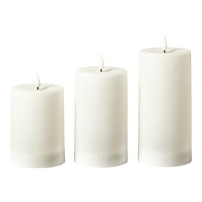 Solar LED Bloklys - 3D Flamme - 3 stk. - : 7 x 10 + 12,5 + 15 cm