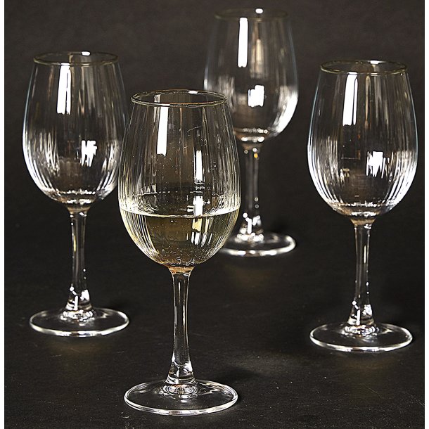 Hvidvinsglas 35 cl. - Rillet med Guld-kant - 4 stk.