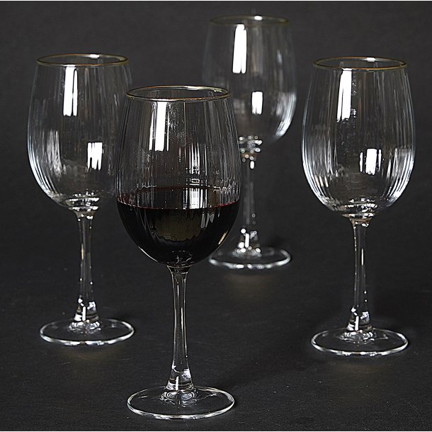Rdvinsglas 45 cl. - Rillet med Guld-kant - 4 stk.