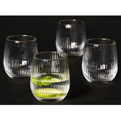 Vandglas 35 cl. - Rillet med Guld-kant - 4 stk.