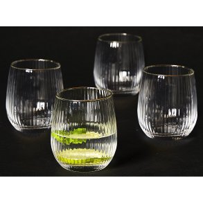 Vandglas 35 cl. - Rillet med Guld-kant - 4 stk.