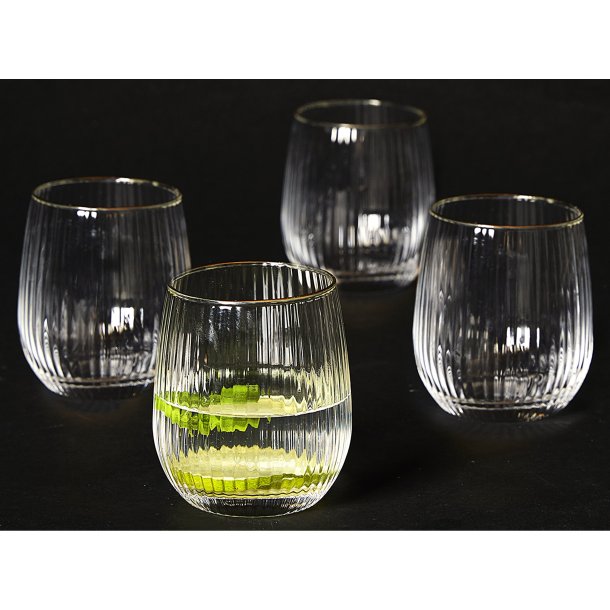 Vandglas 35 cl. - Rillet med Guld-kant - 4 stk.