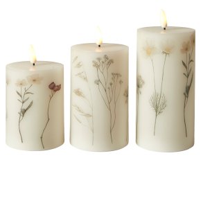 LED Bloklys - Blomsterstilk - 3 stk - 10/12,5/15 cm