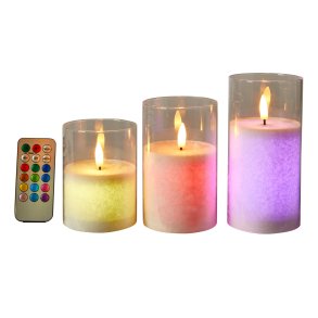 LED-Glas 3 stk. 3D flamme - Multicolor 7,5 - 10/12,5/15 cm - 18KEY Fjernbetjening