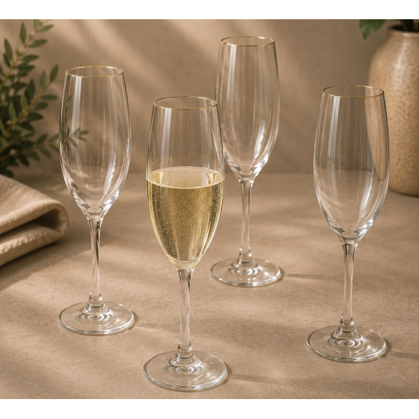 Champagneglas 19 cl. - Rillet med Guld-kant - 4 stk.