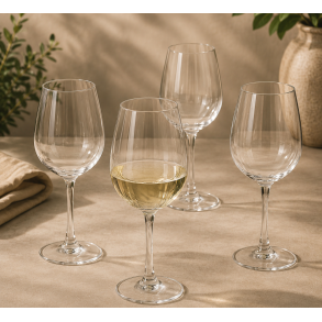 Hvidvinsglas 35 cl. - Rillet med Guld-kant - 4 stk.