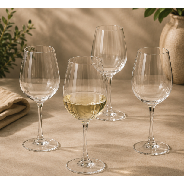 Hvidvinsglas 35 cl. - Rillet med Guld-kant - 4 stk.