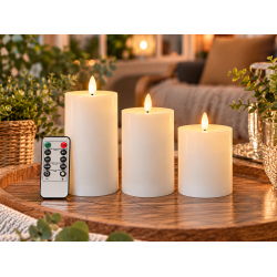 Conzept Bloklys 3D Flamme - 3 stk. - 7,5 cm 10 + 12,5 + 15 cm H�je med Remote