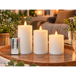 Conzept Bloklys 3D Flamme - 3 stk. - 7,5 cm 10 + 12,5 + 15 cm H�je med Remote