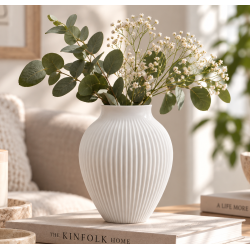 Knabstrup Vase - Riller - 20 cm - Hvid 