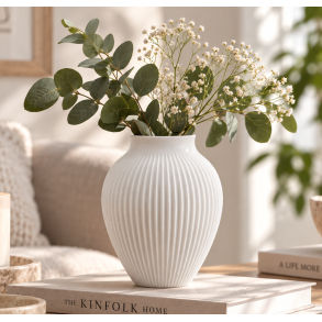 Knabstrup Vase - Riller - 20 cm - Hvid 