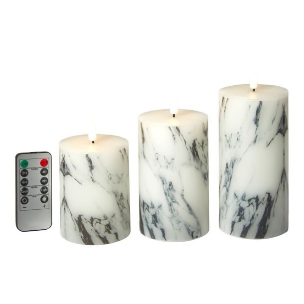 LED Bloklys - Marmor - 3 stk. - 10/12,5/15 cm