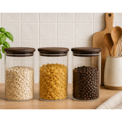 Opbevaringsglas 1 l - med Akaciel�g - 3 stk.