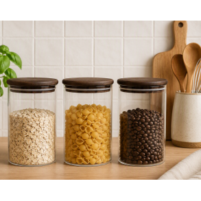 Opbevaringsglas 1 l - med Akaciel�g - 3 stk.