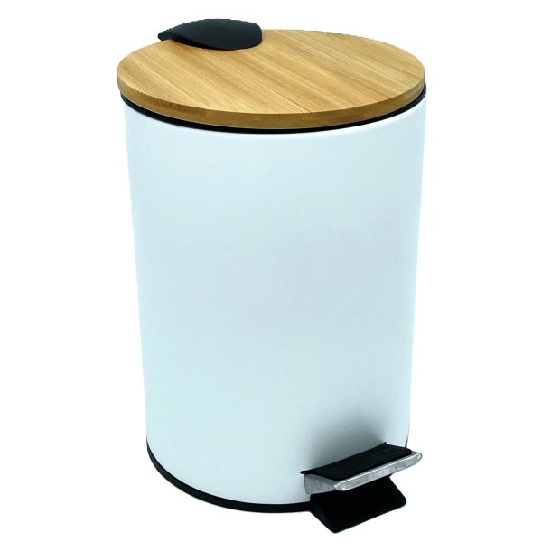 Pedalspand med Bambuslg - 24 x 17 cm - Hvid Stl