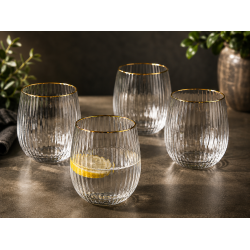 Vandglas 35 cl. - Rillet med Guld-kant - 4 stk.