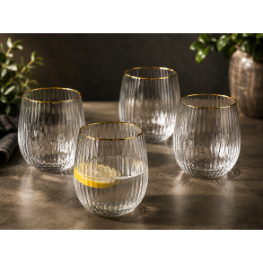 Vandglas 35 cl. - Rillet med Guld-kant - 4 stk.