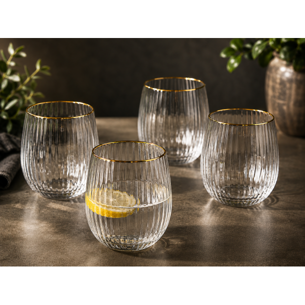 Vandglas 35 cl. - Rillet med Guld-kant - 4 stk.