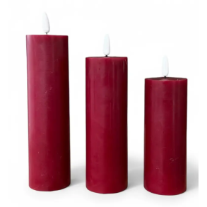 Bloklys 3D Flamme - Rd - 3 stk. - : 5 cm - 10+12,5+15 cm - Fjernbetjening