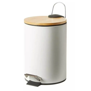 Pedalspand med Bambusl�g - 38 x 25 cm - St�l - Hvid