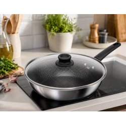 Tefal Emotion Plus Power Hybrid Wok med L�g - 28 cm - St�l med Tri-Ply Mesh